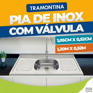 Pia de Cozinha Tramontina Inox Tamanho 1,20m ou 1,05m com Válvula New Raggi Alumínio 40 Cuba Central em Oferta na Shopee