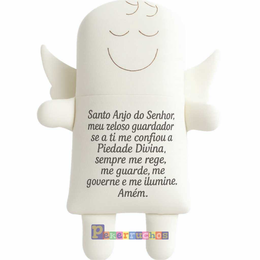 Naninha Santo Anjo 45cm Grande com Oração Bordada 100% Algodão Pronta Entrega Presente Bebê Batizado