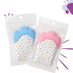 Luva Mordedora Para Bebe Coceira Gengiva Denticao Silicone Facil Limpar Azul Rosa Infantil