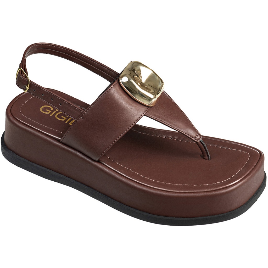 Sandália Feminina de Dedo Flatform Detalhe Metalizado Ajuste Fivela no Tornozelo Salto Médio GiGiL em Oferta na Shopee