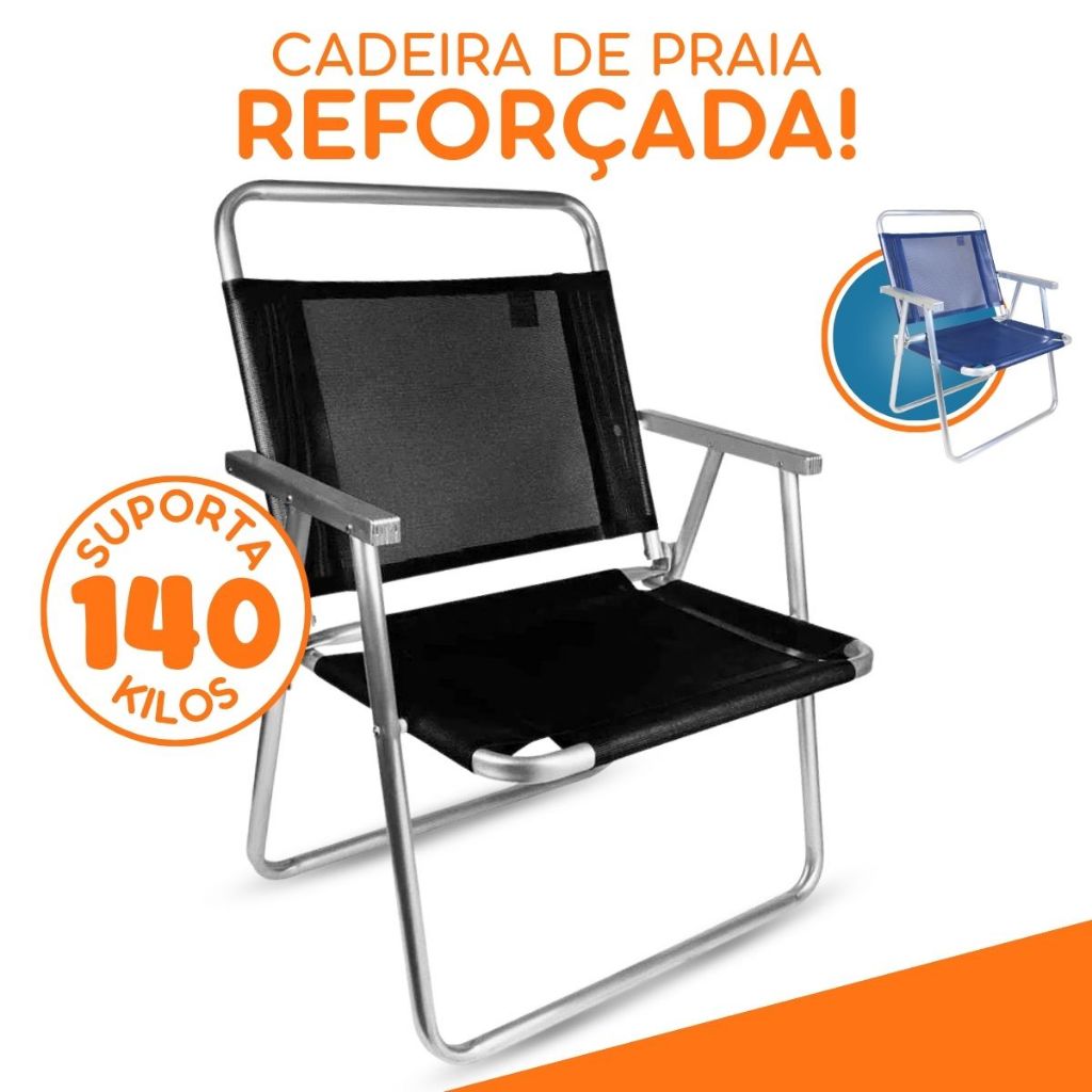 Cadeira De Praia Oversize 140kg Alumínio Reforçada Larga Mor em Oferta na Shopee
