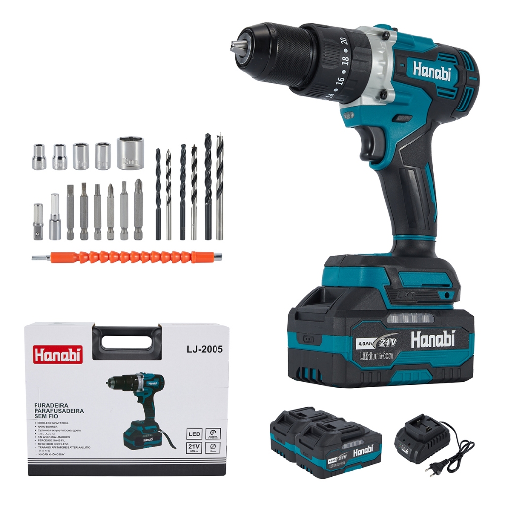 Parafusadeira Furadeira Brushless 21V Sem Fio + 2 Baterias Profissional 80Nm com Maleta Hanabi em Oferta na Shopee