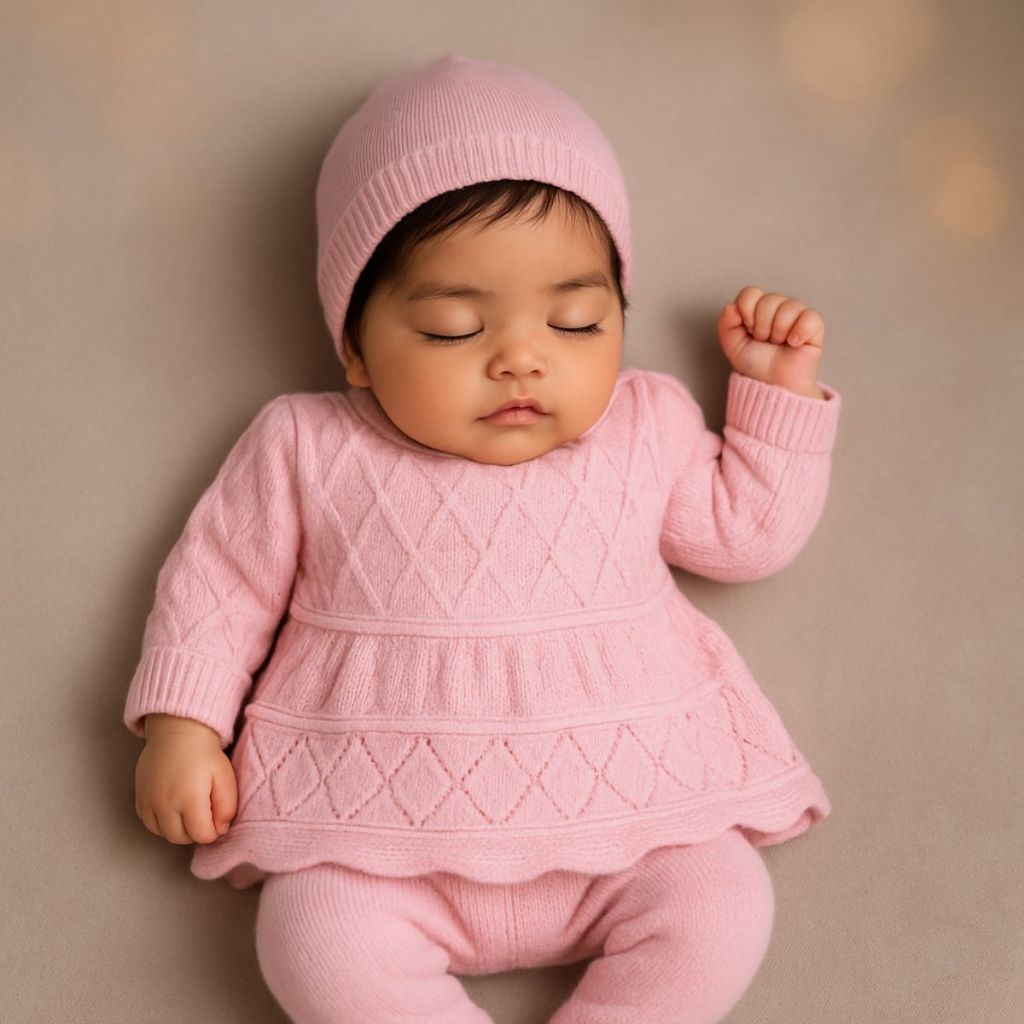 Kit Saída Maternidade Tricot Princesa Pérolas | Calça + Touca + Luvas + Sapato – Conforto e Estilo