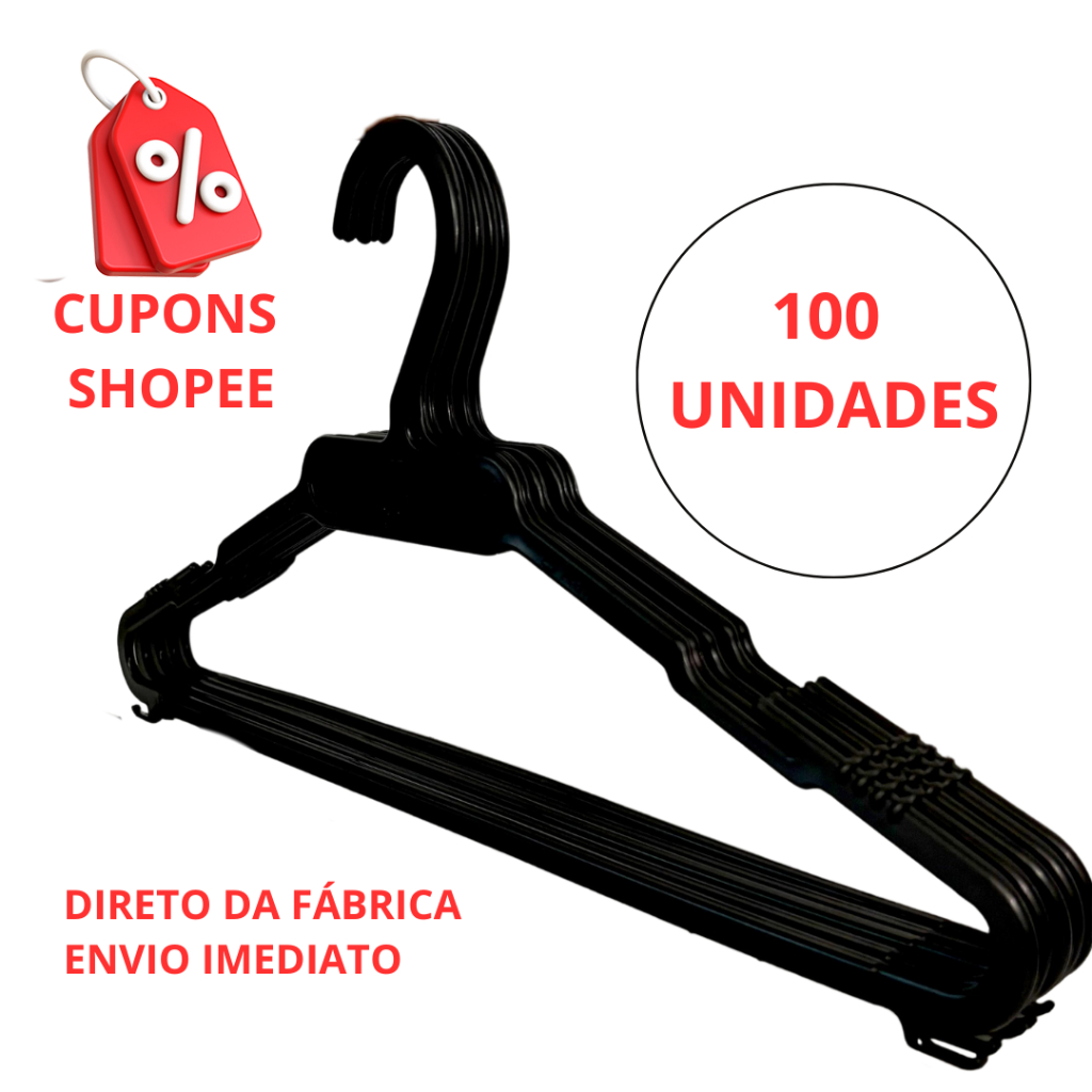 Cabide Adulto Preto Kit 10 a 100 Cabides Reforçados para Organizar Roupas Envio Imediato