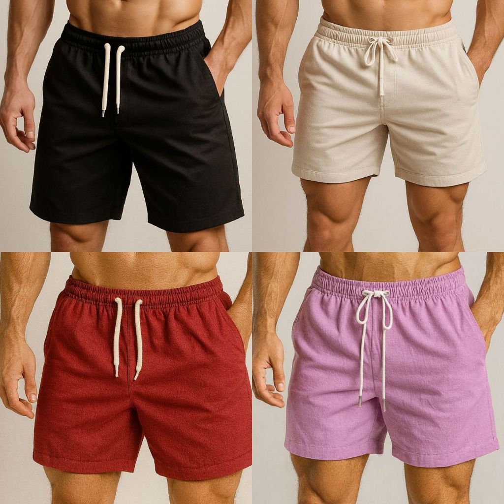 Bermuda Masculina Linho Short Alta Qualidade Sarja Mauricinho Calção Praia Verão Casual Plus Size