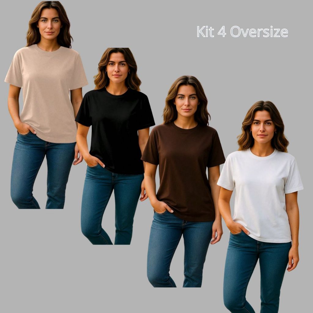 Kit 4 Camiseta feminina  Oversize Basica 100% algodao Premium em Oferta na Shopee