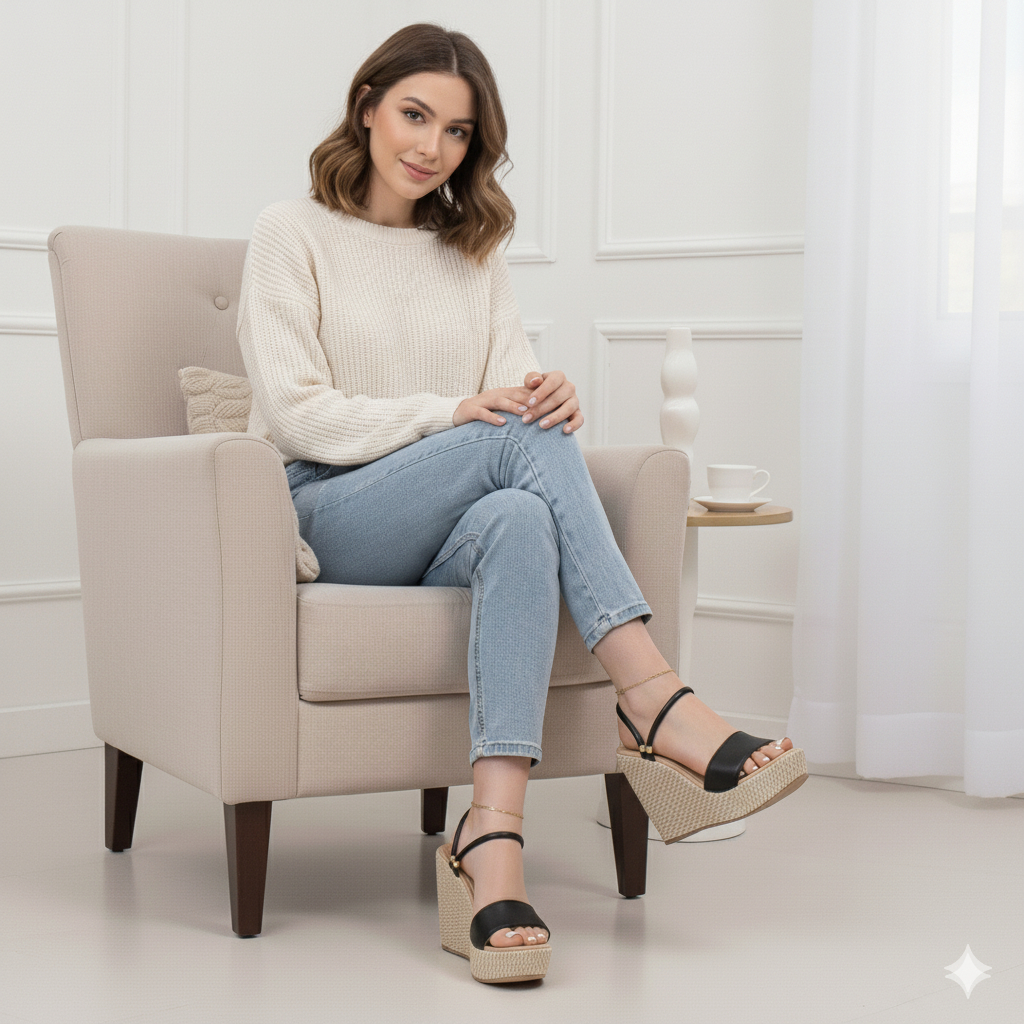 Sandália Feminina Tamanco Meia Pata Confortável Anabela Moda sandália feminina salto