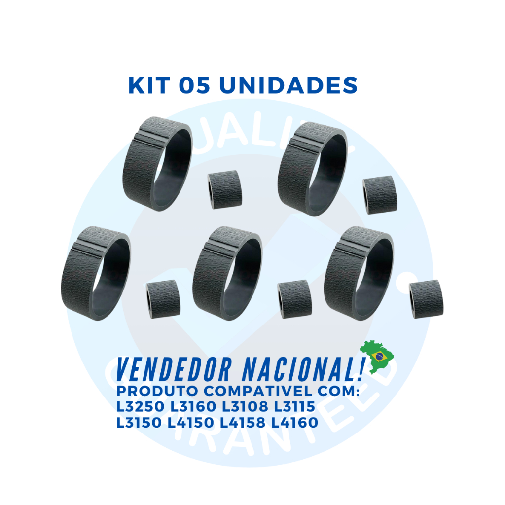 Kit 05 Rolete Retardo Pickup Roller Compatível Epson L3150 L4150 L3250 L4160 L3110 L5190 L3260 L4250