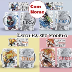 caneca demon slayer kimetsu no yaiba personalizada com nome escolha seu modelos