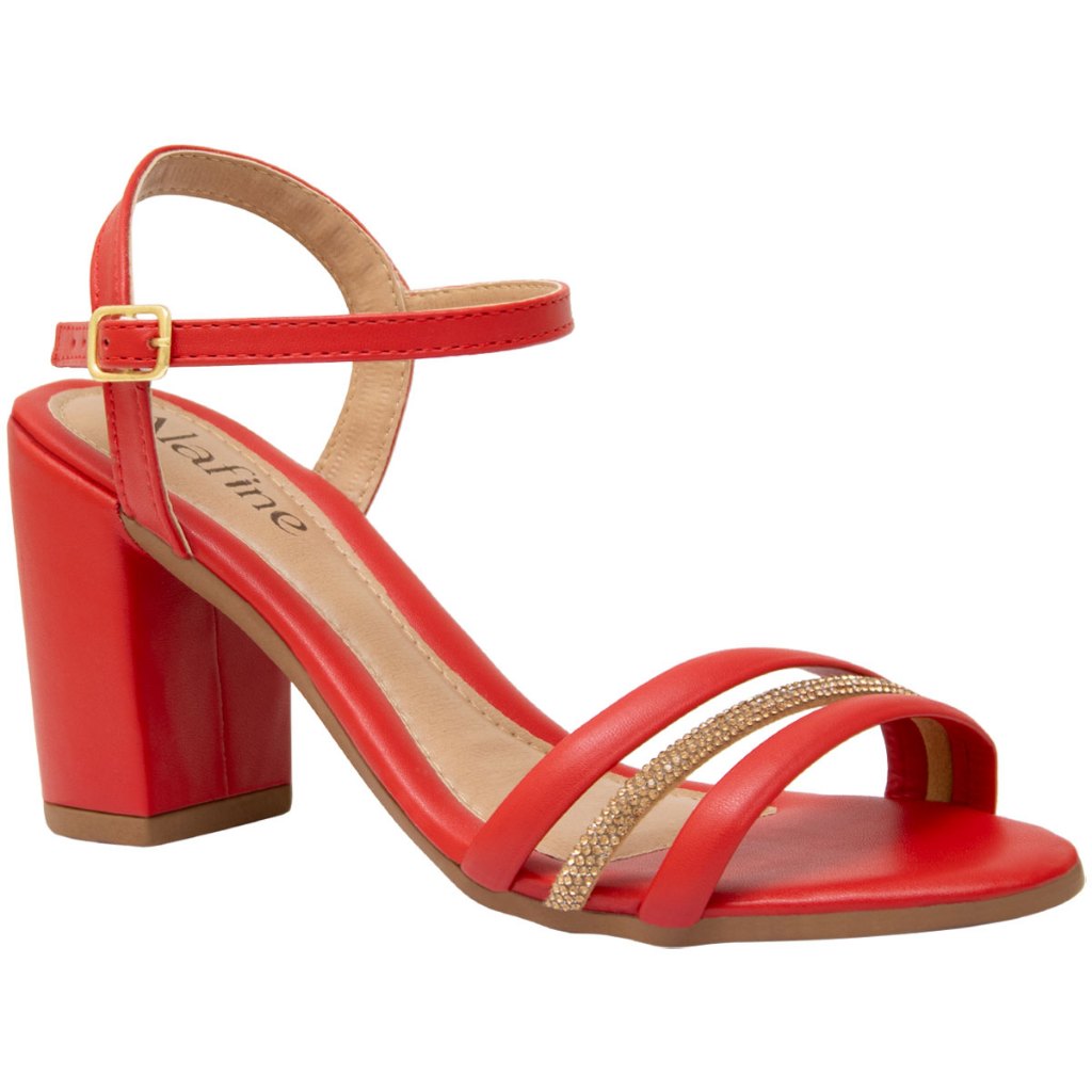 Sandália Salto Grosso Bloco Strass Tiras Moda Casual Barato