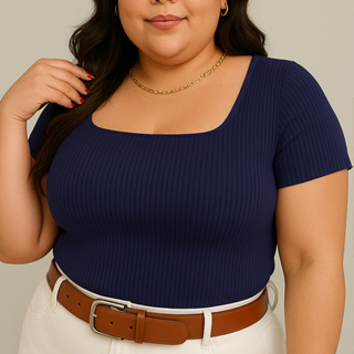 Blusinha Feminina Plus Size Decote Quadrado Blusa Decote U Básica Manga Curta Trabalho Elegante em Oferta na Shopee