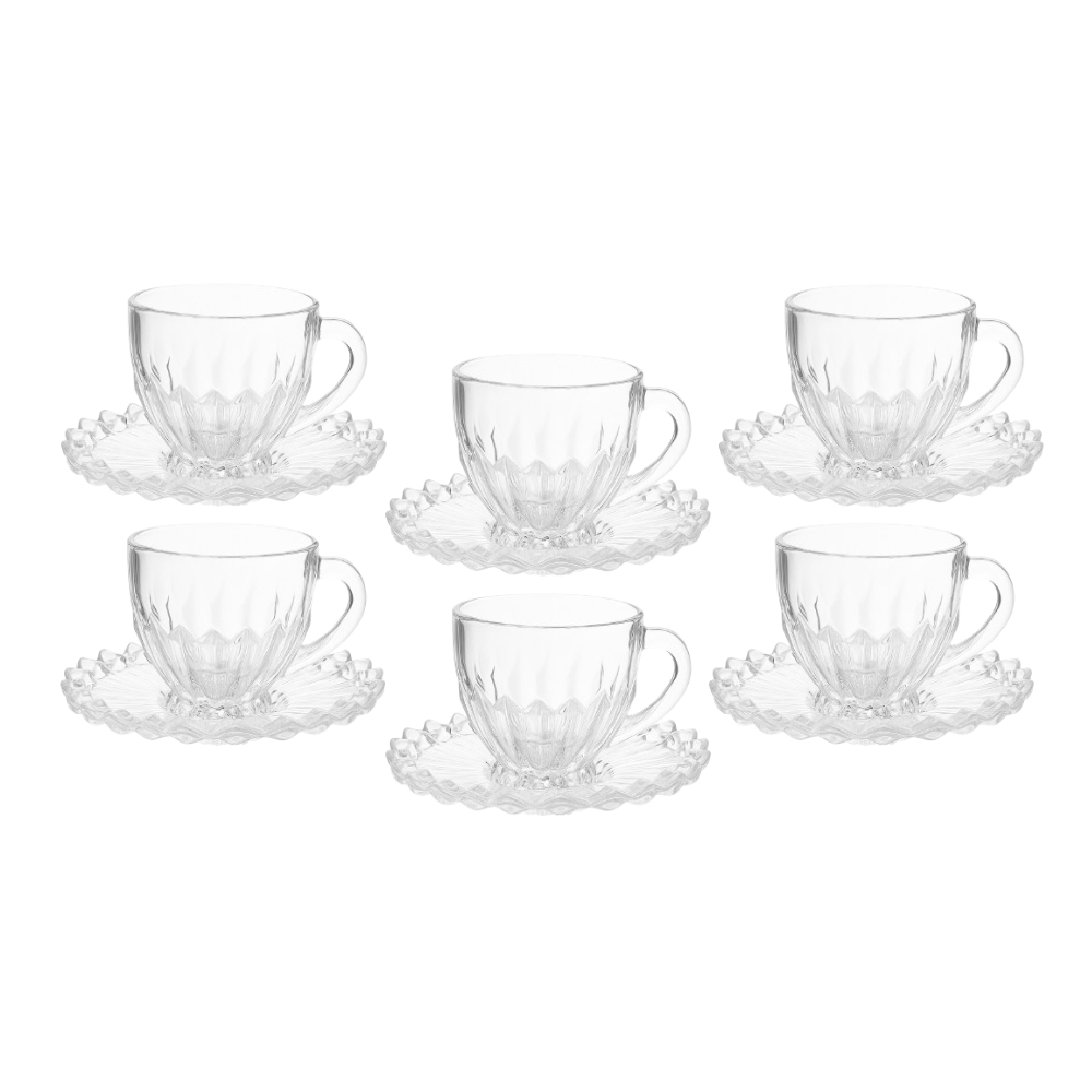 Conjunto com 6 Xícaras + Pires de Vidro Brasiliano Coffee  - 110ml em Oferta na Shopee