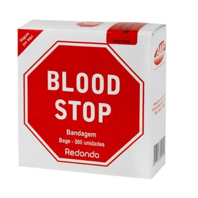 Curativo Adesivo Pós Coleta Punção Venosa Bege 500Un Blood Stop AMP