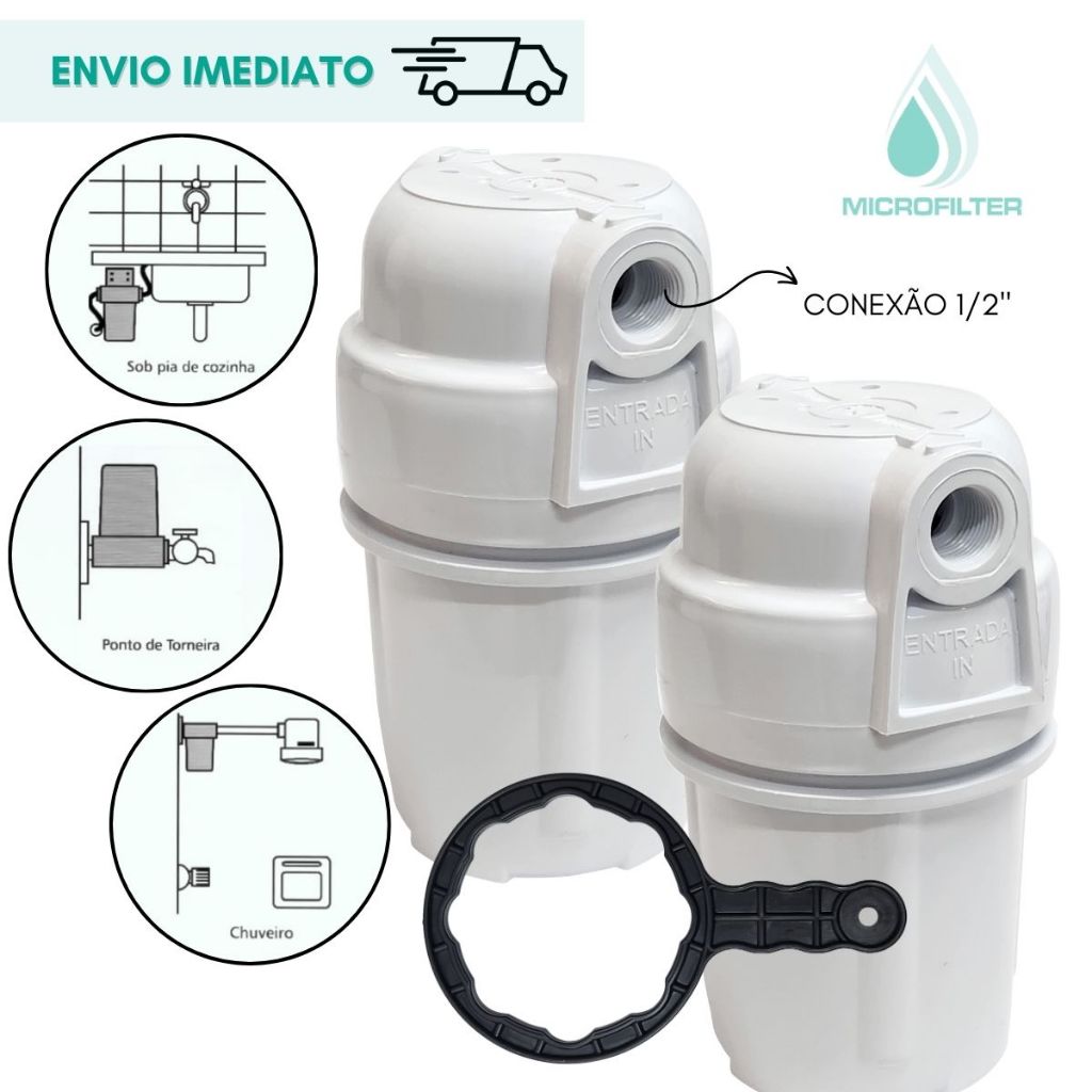 Filtro de Água Branco Compacto 5 Polegadas Kit C/ 2 Pçs Bebedouro Cozinha Chuveiro Carcaça