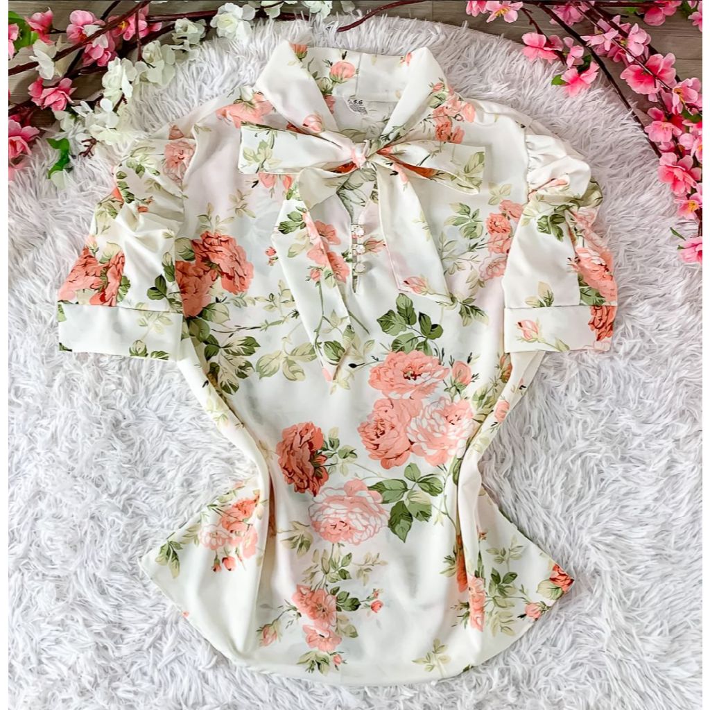 Blusa Feminina Manga Curta Bufante Com Laçinho e Botão Cód.012 em Oferta na Shopee