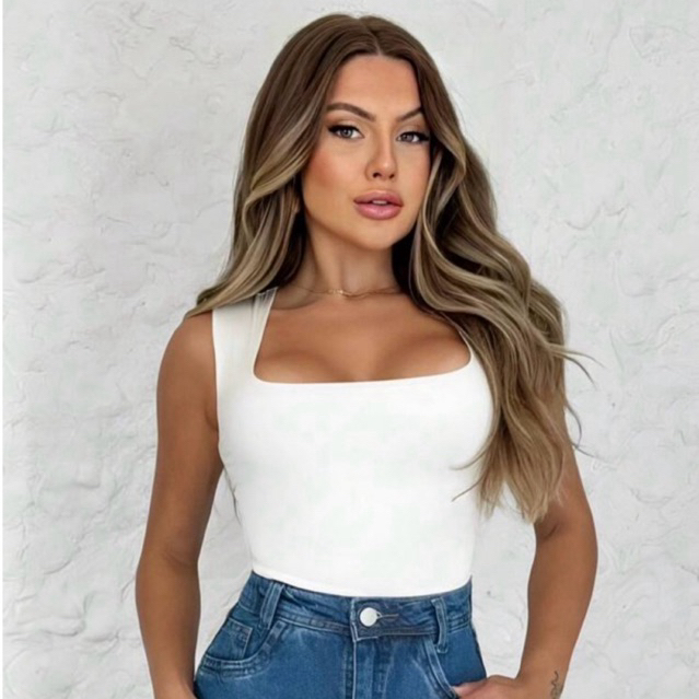 Body Feminino Decore Quadrado Alças Largas Moda Casual Dia a Dia tendência Feminina Moda Blogueira