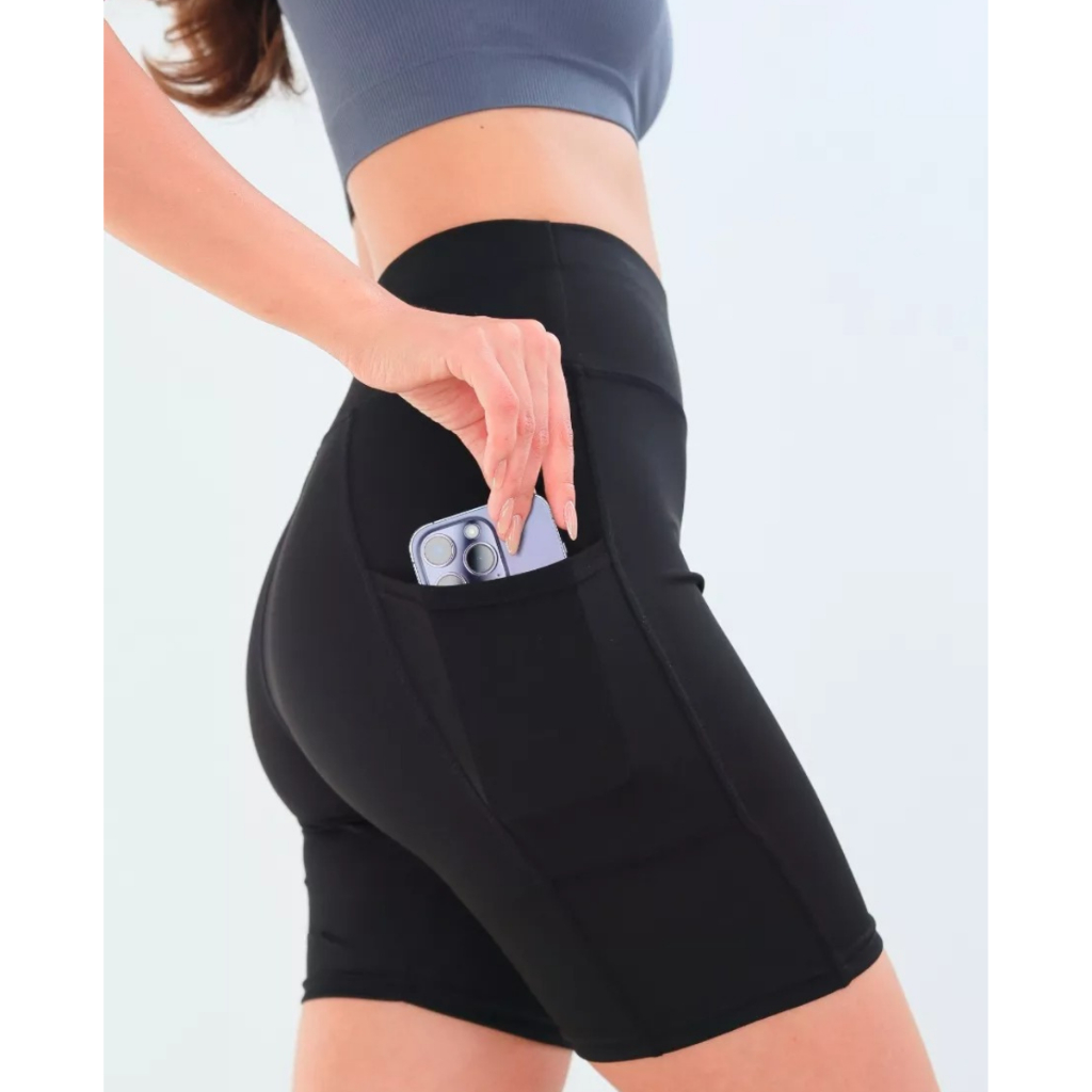 Short Suplex Feminino Ginástica Academia Modelador Cós Alto com 2 Bolsos Conforto e Estilo
