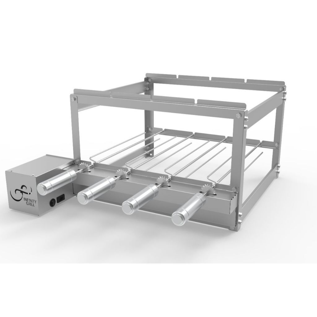 Suporte espeto giratorio tipo gira grill 4 espeto inox premium