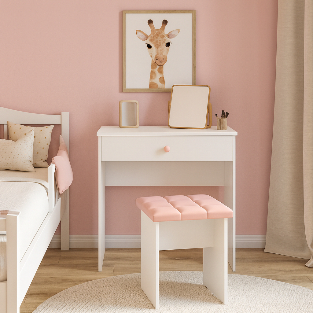 Penteadeira Moana Branco com Rosa Quarto MOANA em Oferta na Shopee
