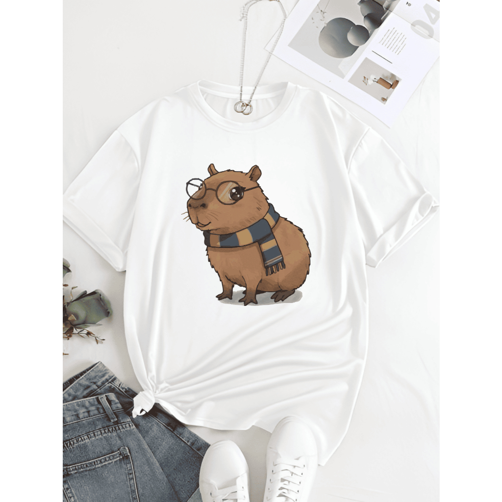 Camiseta Estampada Capivara De Cachecol Camisa Unissex Masculina BabyLook Feminina Confortável Macia