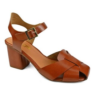 Sandália Feminina Salto Grosso Médio 5 cm Brilho Lisa Fivela Frontal Tiras Largas Confortável Elegante Casual Moderna