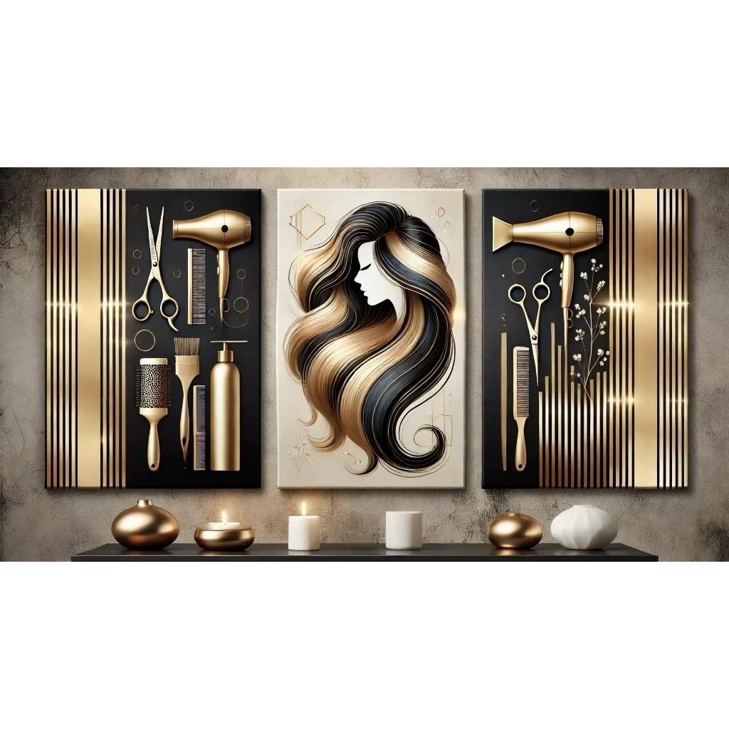 Quadro decorativo para salão de beleza cabelereiro secador tesoura creme decoração interna estilo moderno para comércio