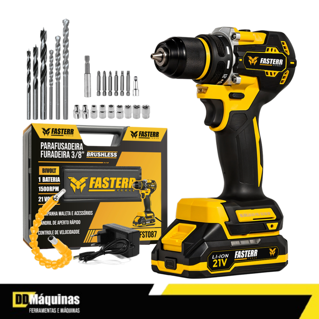 Parafusadeira Furadeira Compacta 21V Bivolt com Bateria e Maleta FST087 - Faste