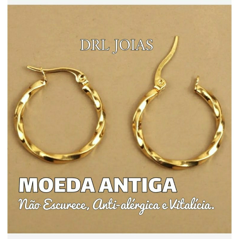 Brinco Argola Moeda Antiga Torcida 2 cm. em Oferta na Shopee