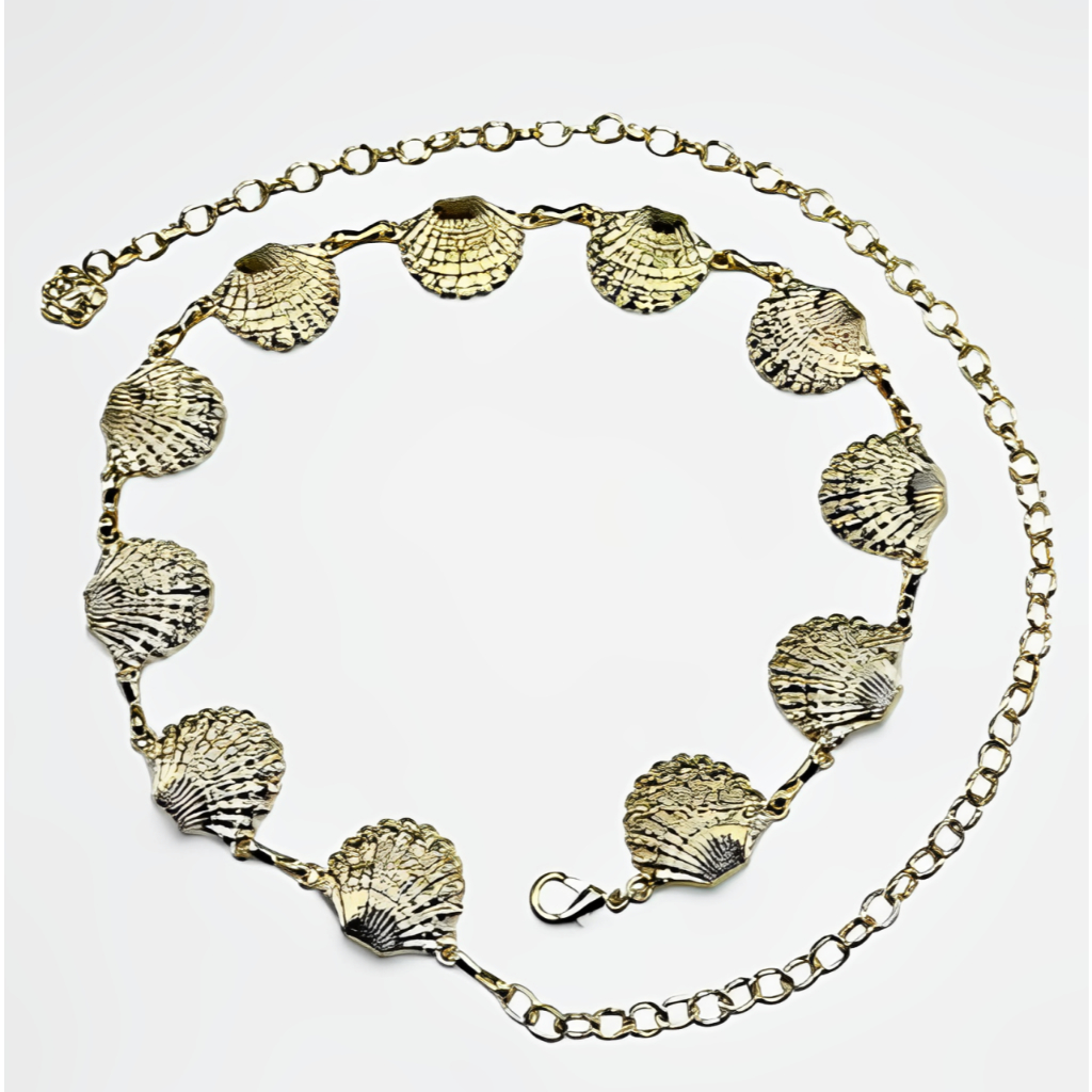 Cinto Corrente Única Concha Metal Moda Feminina Tendência Acessório De Cintura