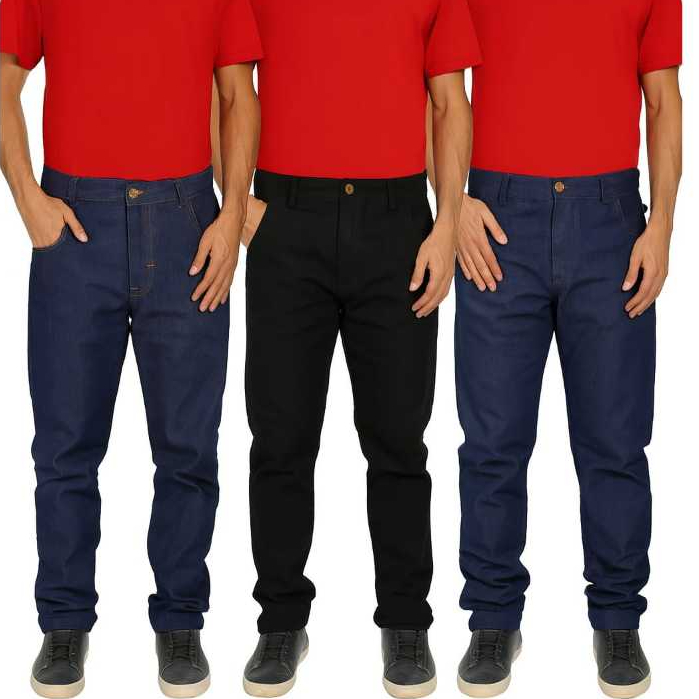 Kit 3 Calça Jeans Masculina Tradicional Para Trabalho Reta Serviço com Elastano Uniforme