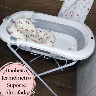 Banheira retrátil bebê, com termômetro, 35L, KaBaby, Suporte, Almofada e Rede para Banheira. em Oferta na Shopee