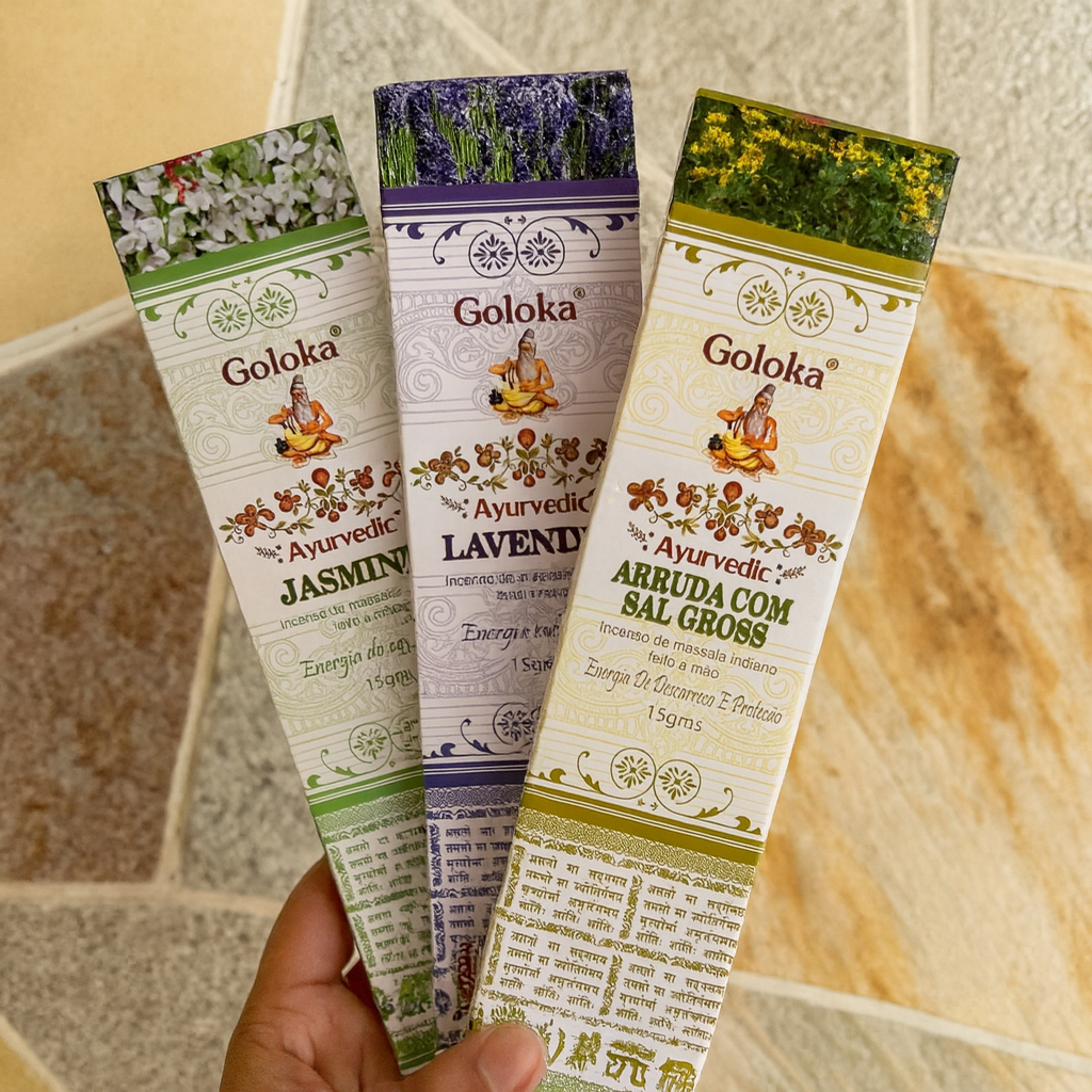 Incenso Indiano Ayurvedic Goloka Vareta 12 varetas - Diversos Aromas