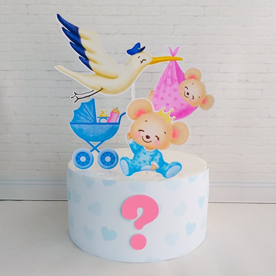 topper de bolo - topo chá revelação - topo cegonha - decoração revelação