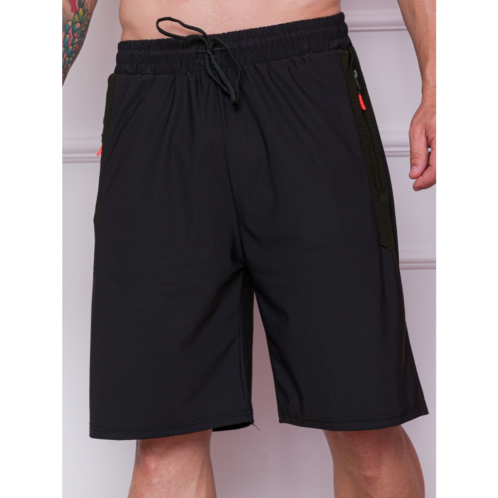 Bermuda Masculina Elastana Desportivo Homens Tecido Importado de Secagem Rápida com Zíper e Cintura Cordão Shorts