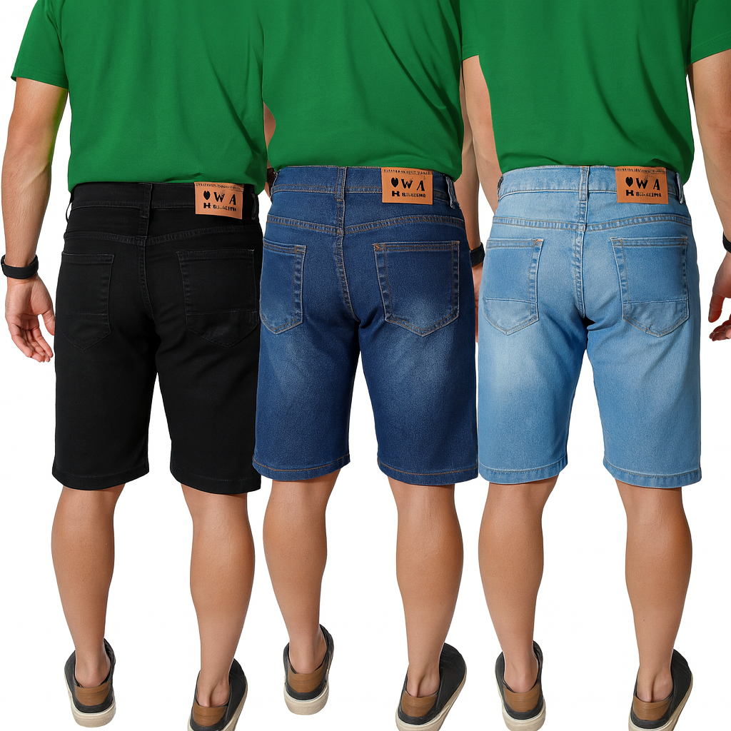 Kit 3 Bermuda Masculina Jeans Short Jeans Com Elastano Lycra 36 AO 48