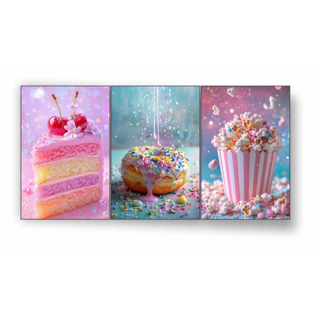 Quadro Decorativo Kit 3 Peças Confeitaria Doceria Padaria Doces