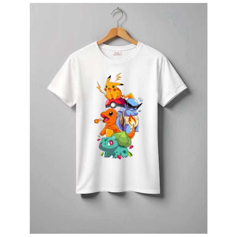 Camiseta Pokémon Adulto e Infantil Pikachu Desenho Criança Camisa Premium Algodão Masculina Feminina Unissex 001