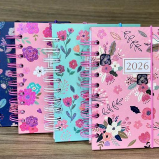 Agenda 2026 Capa Dura Espiral Colorida Estampado Metas Calendário Flores - Últimas Unidades