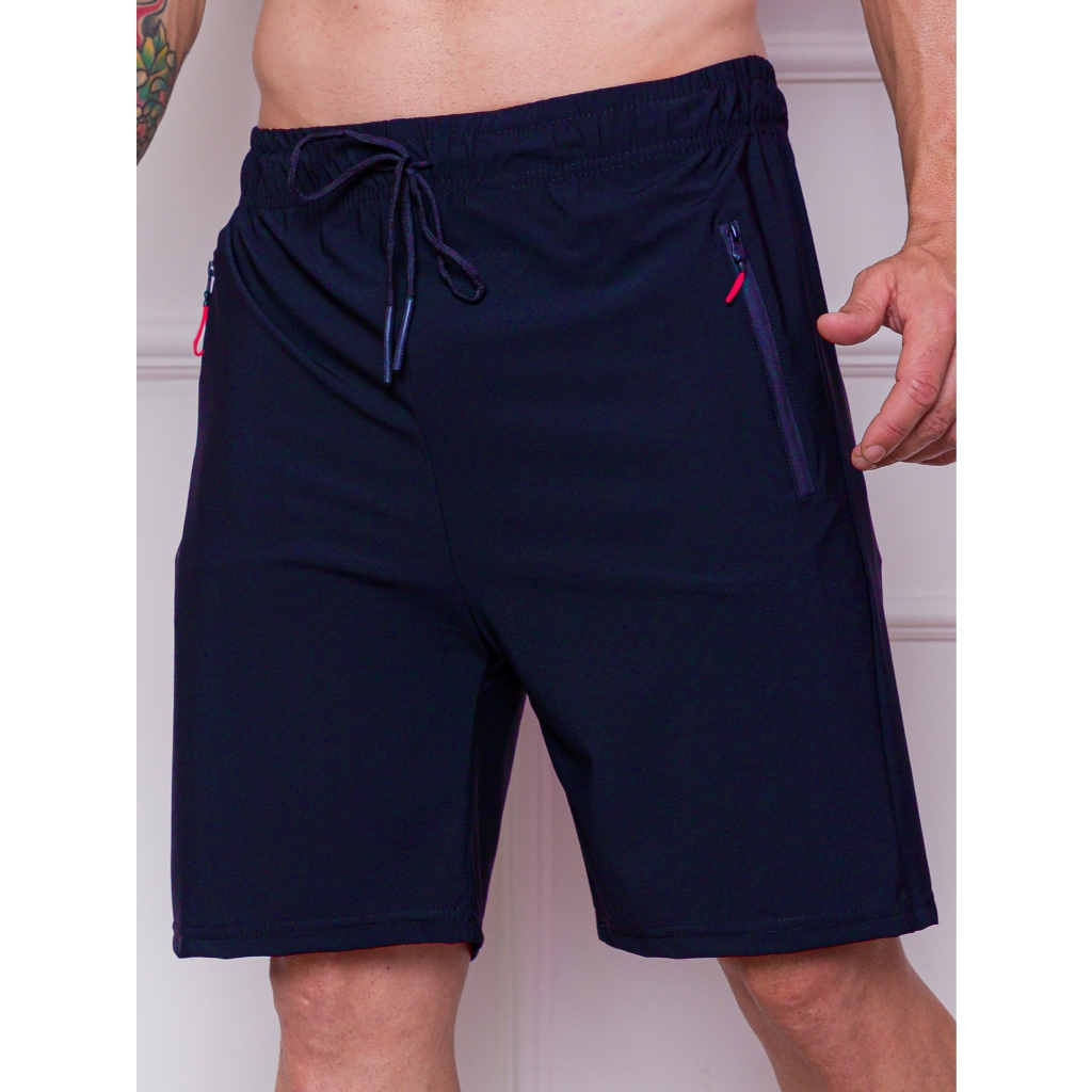Bermuda Masculina Elastana Desportivo Homens Tecido Importado de Secagem Rápida com Zíper e Cintura Cordão Shorts