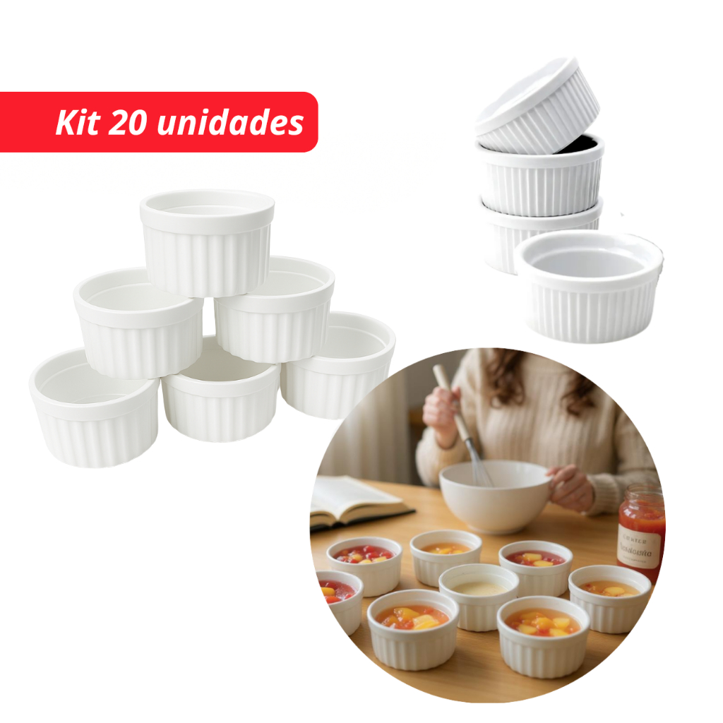 Kit 20 Ramekin ramequim 100ml Plástico – Pote Molho, Sobremesa, Petisco, Molheira, Festa e Eventos