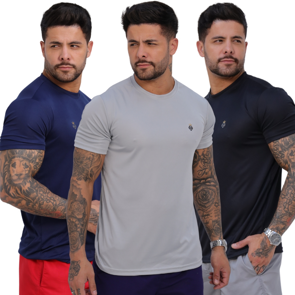 Kit 3 Camiseta Dry Fit Academia Masculina Treino Corrida Esportes Seca Rápido Esportes Exercícios em Oferta na Shopee