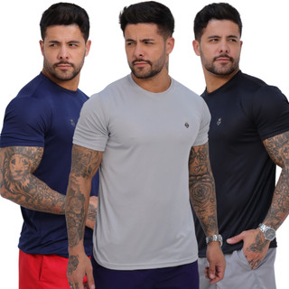 Kit 3 Camiseta Dry Fit Masculina Manga Curta Fitness Academia Corrida CrossFit Poliester Premium