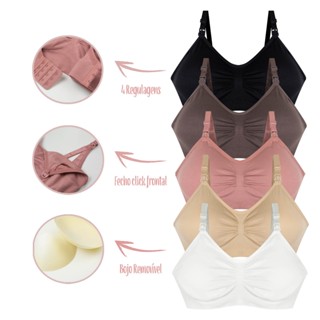 Kit 5/3/2 Sutiãs P/M/G/GG Amamentação C/Bojo Removível Fecho de Click Sem Costura Reforçado Pós Parto em Oferta na Shopee