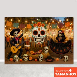 Fundo Fotográfico Halloween Cenário Caveira Mexicana Painel Sublimado Em Tecido Retangular – C-716
