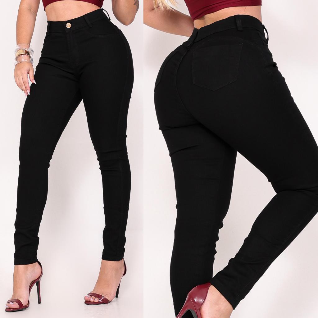 Calça preta jeans Feminina Skinny Levanta Bumbum Perfeita Levanta Bumbum
