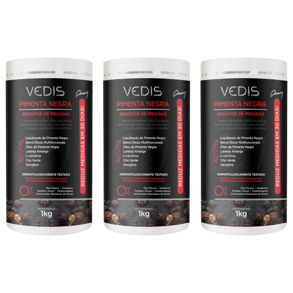 Kit 3 Creme De Massagem Pimenta Negra Redutor De Medidas Vedis Termogênico