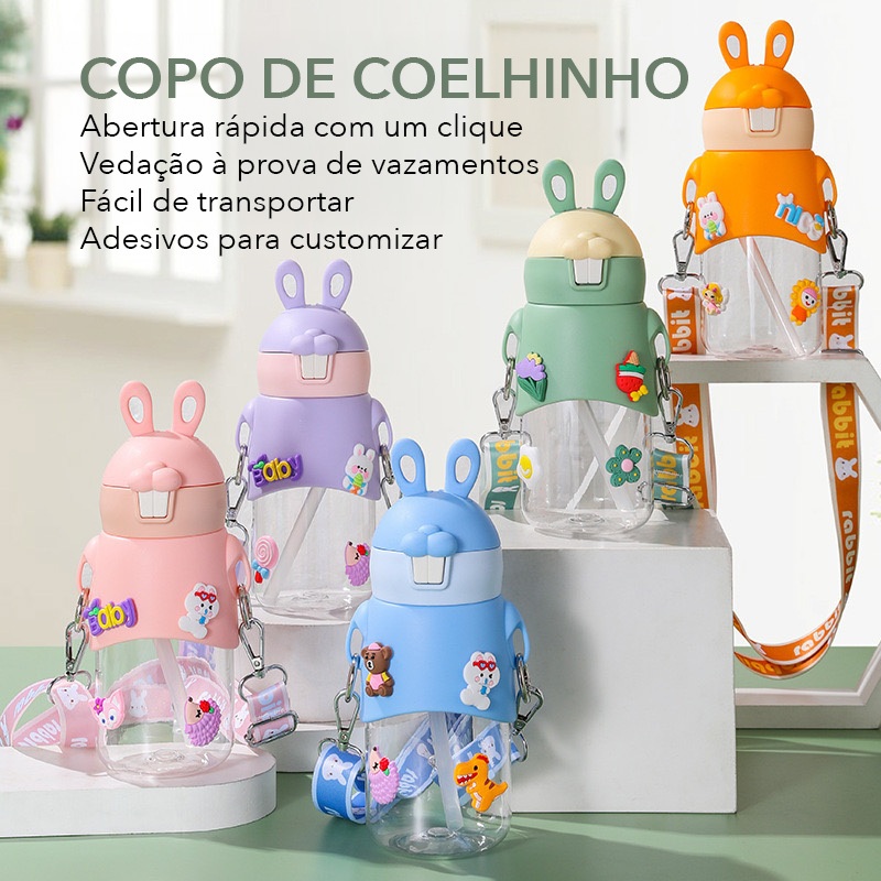 [Dia Das Crianças] Garrafa Infantil Coelho Astronauta Garrafa de Agua Canudo Squeeze Copo