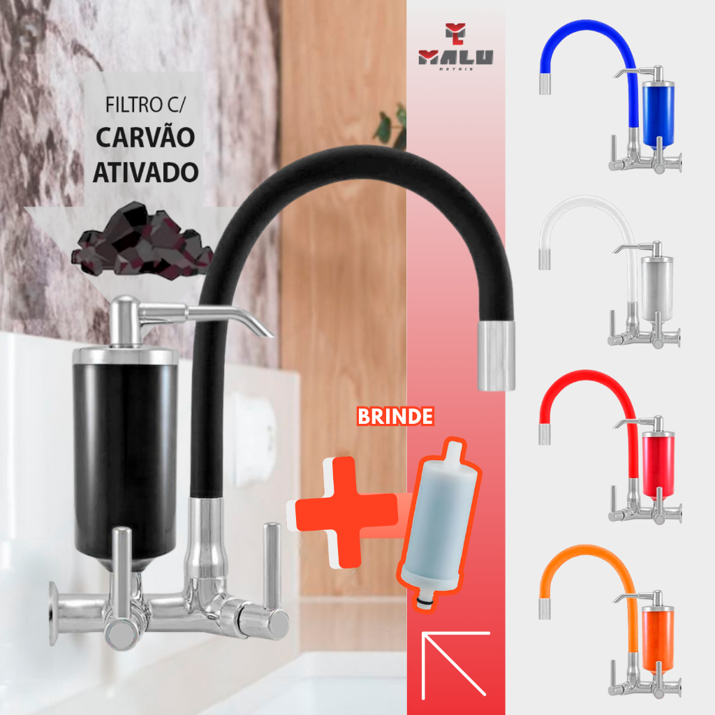 Torneira Cozinha Parede Metal Luxo Filtro Flexível Safira Copo Color C-66 Cdg. 2134