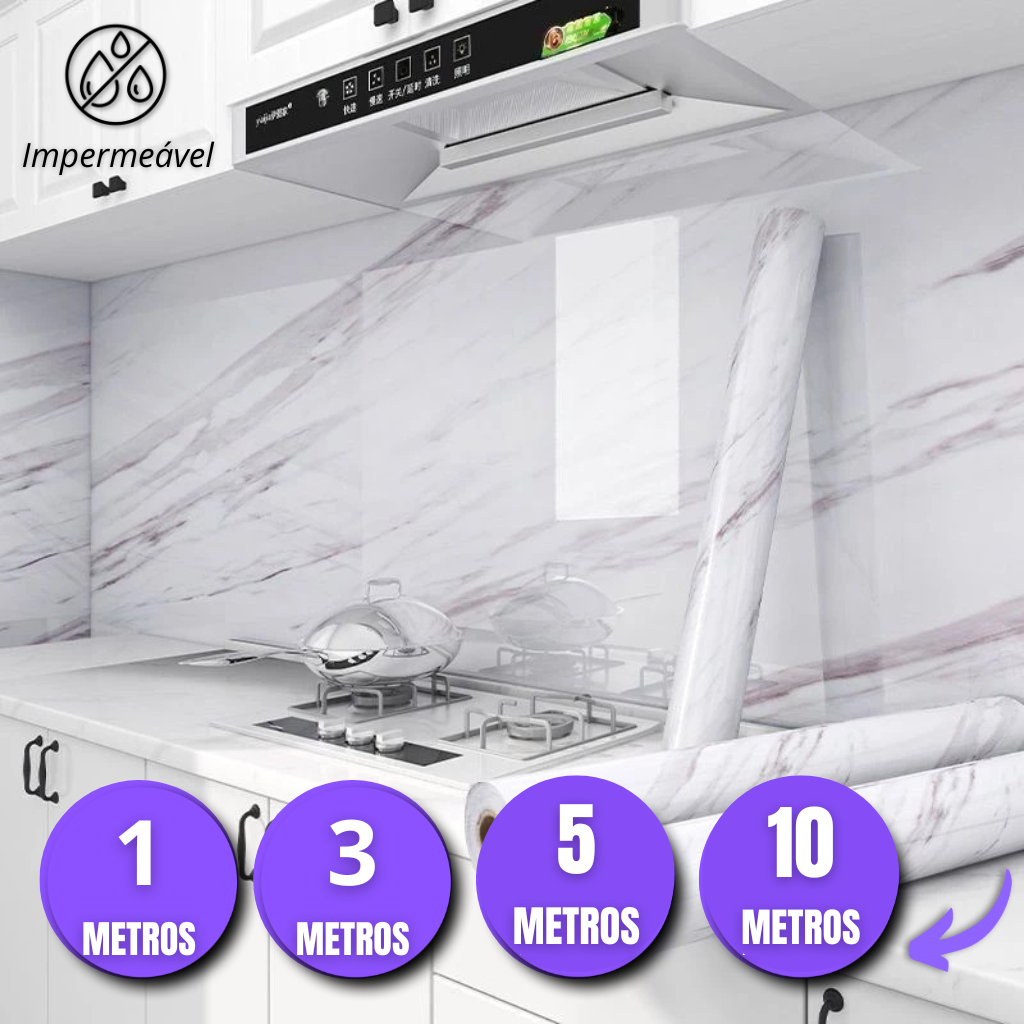 kit Papel de Parede Marmore Ultra Resistente Autoadesivo Sala Cozinha Banheiro 3Mx60Cm