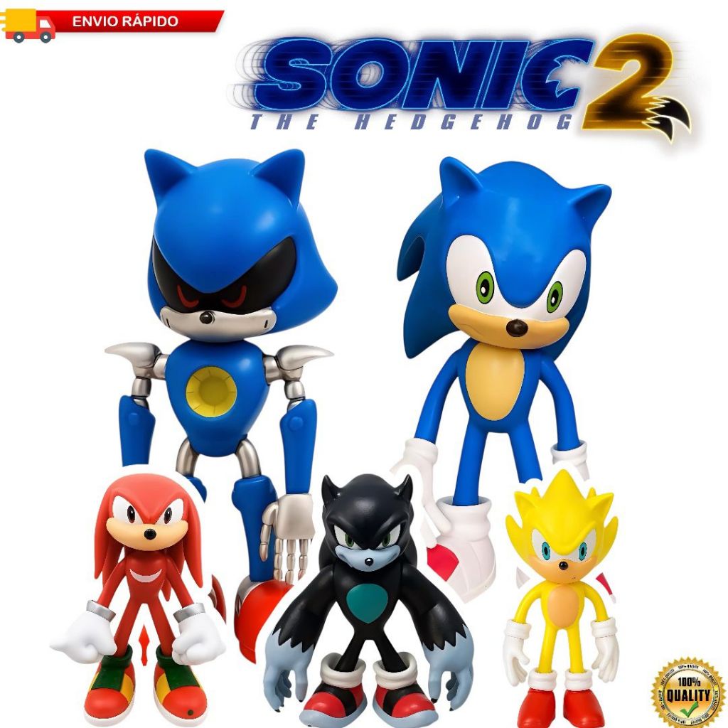 Sonic X – Cartela com 5 Bonecos (Sonic, Knuckles, Super, Metal e Dark)
